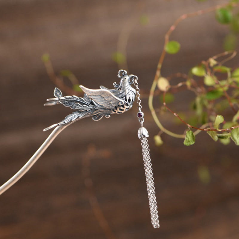 925 Sterling Silver Phoenix Tassels Protection Hairpin