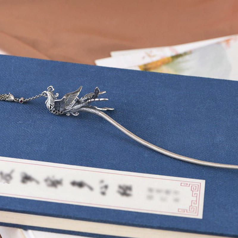 925 Sterling Silver Phoenix Tassels Protection Hairpin