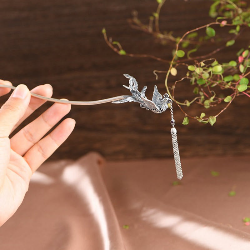 925 Sterling Silver Phoenix Tassels Protection Hairpin