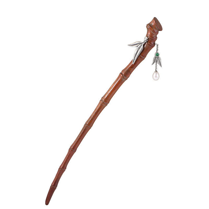 925 Sterling Silver Red Sandalwood Ebony Bamboo Power Hairpin