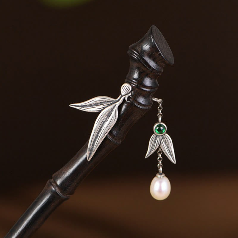925 Sterling Silver Red Sandalwood Ebony Bamboo Power Hairpin