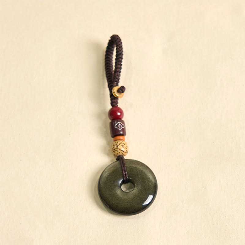 Natural Gold Sheen Obsidian Peace Buckle Strengthen Key Chain