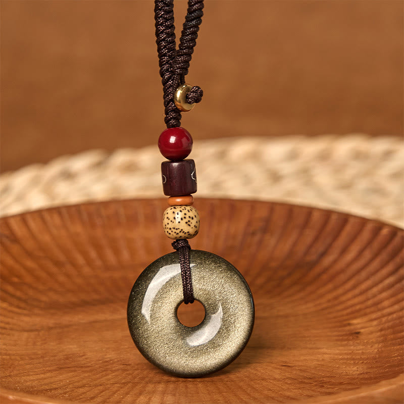 Natural Gold Sheen Obsidian Peace Buckle Strengthen Key Chain