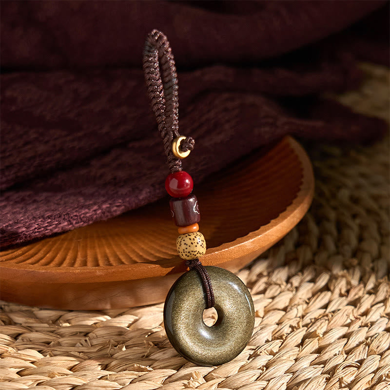 Natural Gold Sheen Obsidian Peace Buckle Strengthen Key Chain