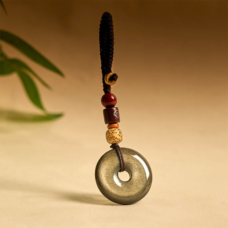 Natural Gold Sheen Obsidian Peace Buckle Strengthen Key Chain