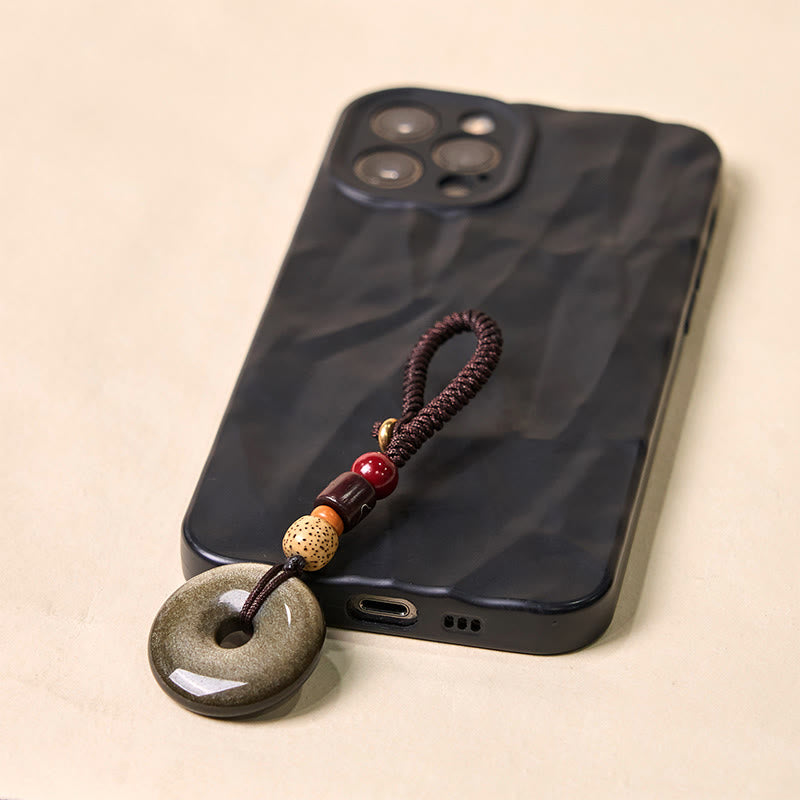 Natural Gold Sheen Obsidian Peace Buckle Strengthen Key Chain