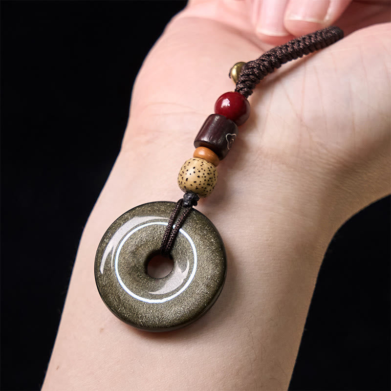 Natural Gold Sheen Obsidian Peace Buckle Strengthen Key Chain