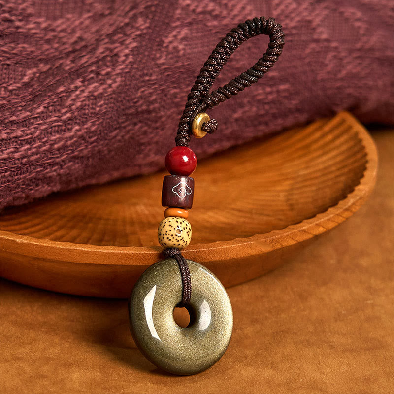 Natural Gold Sheen Obsidian Peace Buckle Strengthen Key Chain
