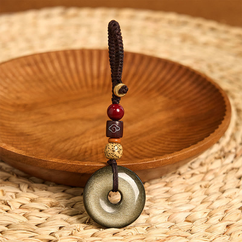 Natural Gold Sheen Obsidian Peace Buckle Strengthen Key Chain