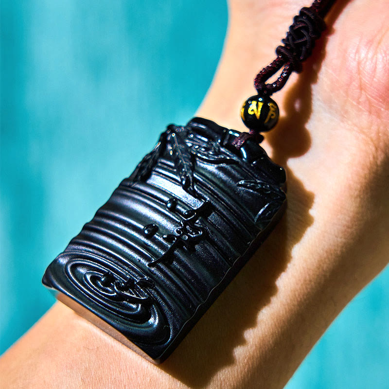 Natural Black Obsidian Bamboo Fulfillment Necklace Pendant