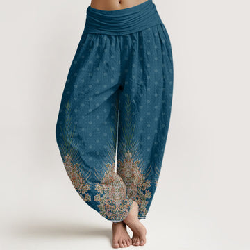 Breathable Cotton Peacock Print Mindful Movement Harem Pants