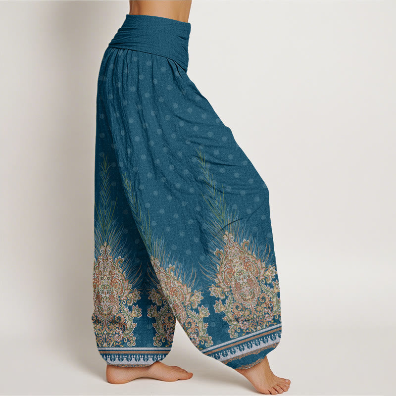 Breathable Cotton Peacock Print Mindful Movement Harem Pants