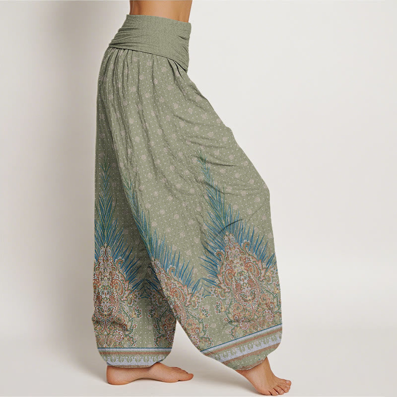 Breathable Cotton Peacock Print Mindful Movement Harem Pants