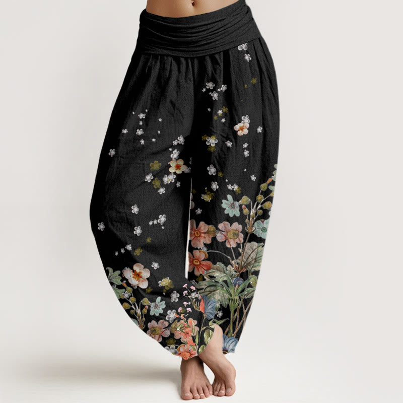 Botanical Print Cotton Relaxed Meditation Harem Pants