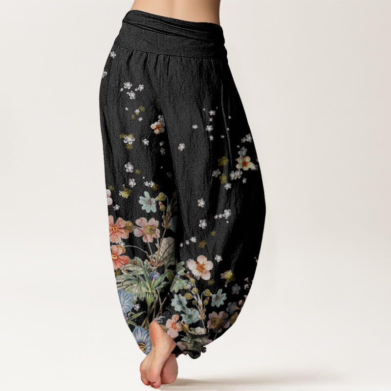Botanical Print Cotton Relaxed Meditation Harem Pants