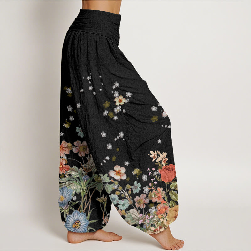 Botanical Print Cotton Relaxed Meditation Harem Pants