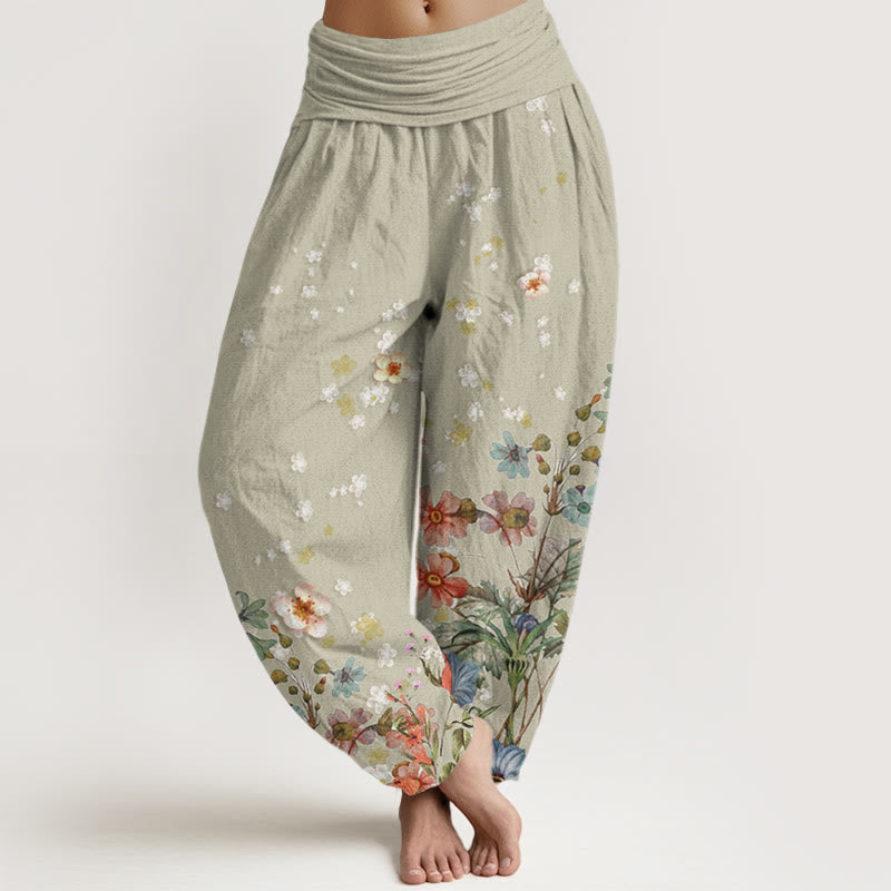 Botanical Print Cotton Relaxed Meditation Harem Pants