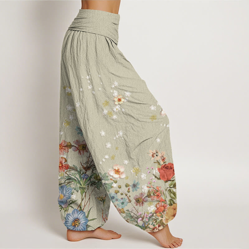 Botanical Print Cotton Relaxed Meditation Harem Pants
