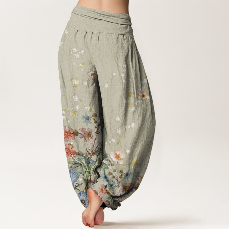 Botanical Print Cotton Relaxed Meditation Harem Pants