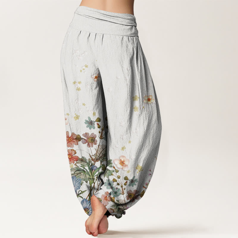 Botanical Print Cotton Relaxed Meditation Harem Pants