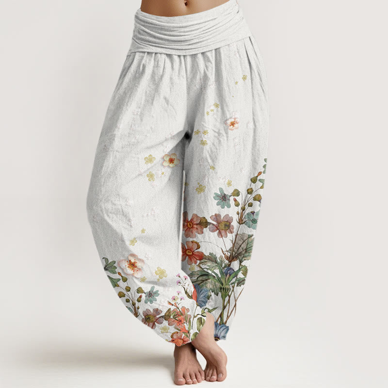 Botanical Print Cotton Relaxed Meditation Harem Pants