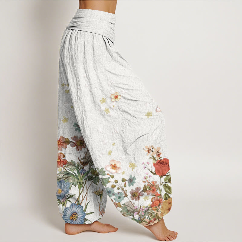 Botanical Print Cotton Relaxed Meditation Harem Pants