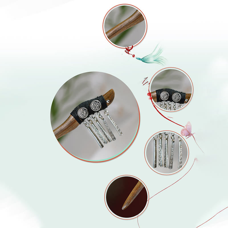 Silver Tassel Green Sandalwood Soothing Hairpin