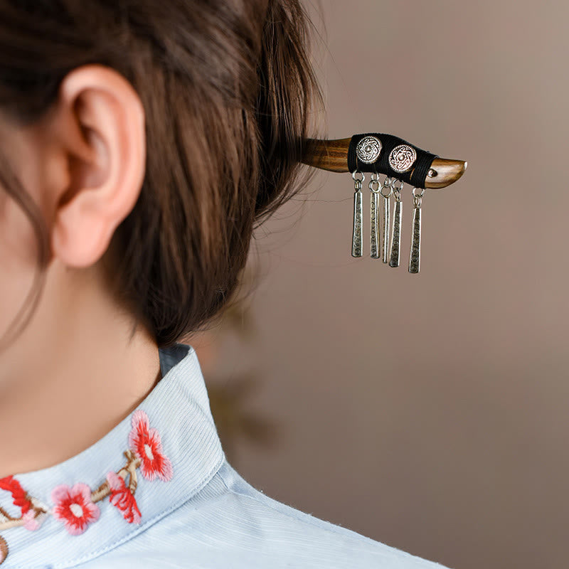 Silver Tassel Green Sandalwood Soothing Hairpin