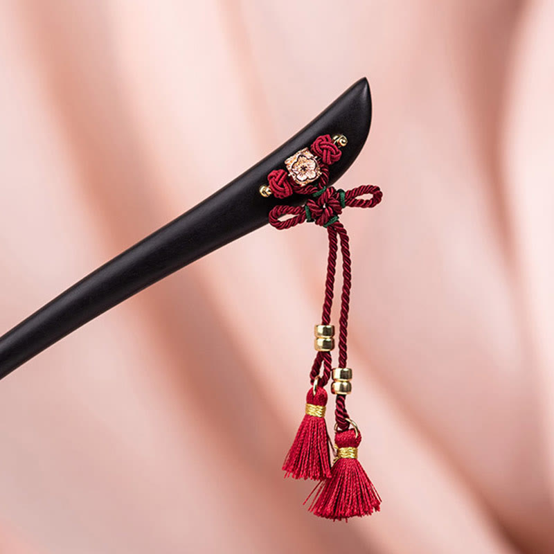 Ebony Red String Chinese Knot Tassel Protection Hairpin