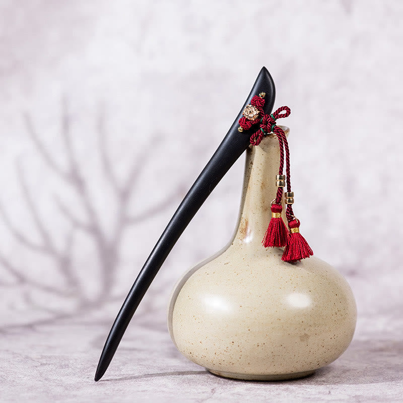 Ebony Red String Chinese Knot Tassel Protection Hairpin