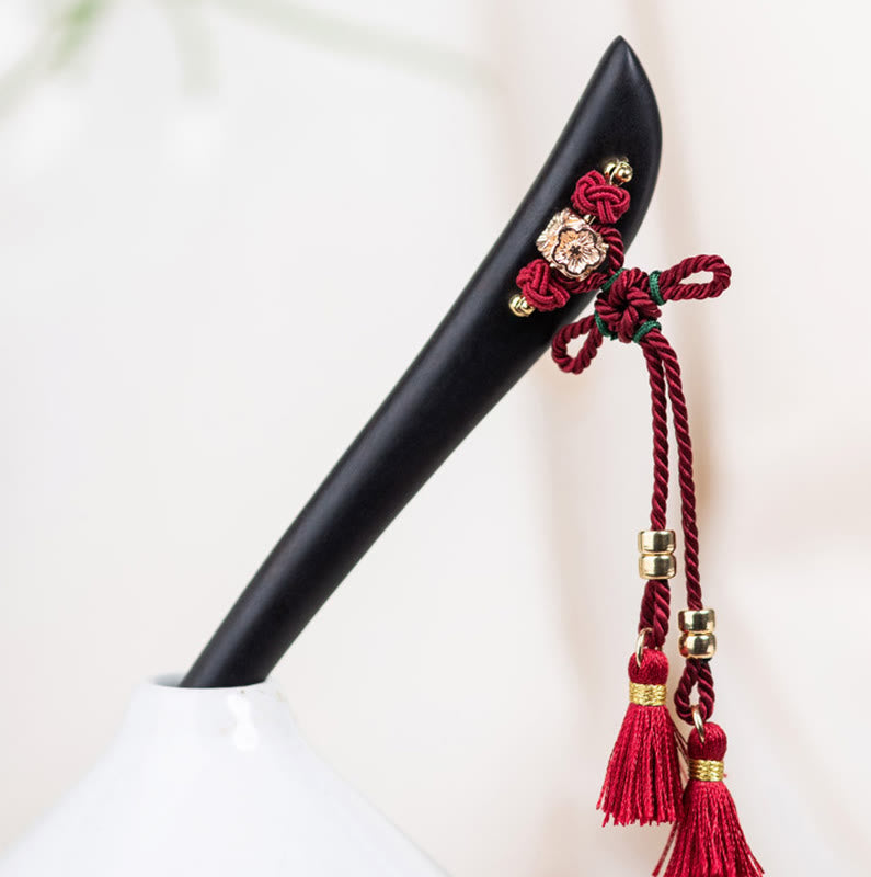 Ebony Red String Chinese Knot Tassel Protection Hairpin