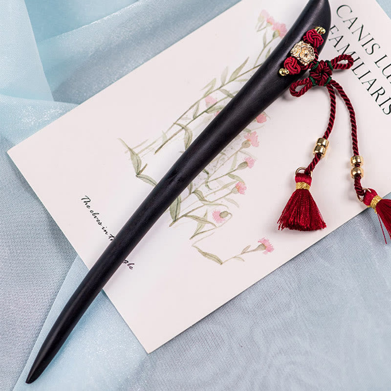 Ebony Red String Chinese Knot Tassel Protection Hairpin
