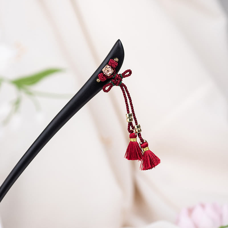 Ebony Red String Chinese Knot Tassel Protection Hairpin
