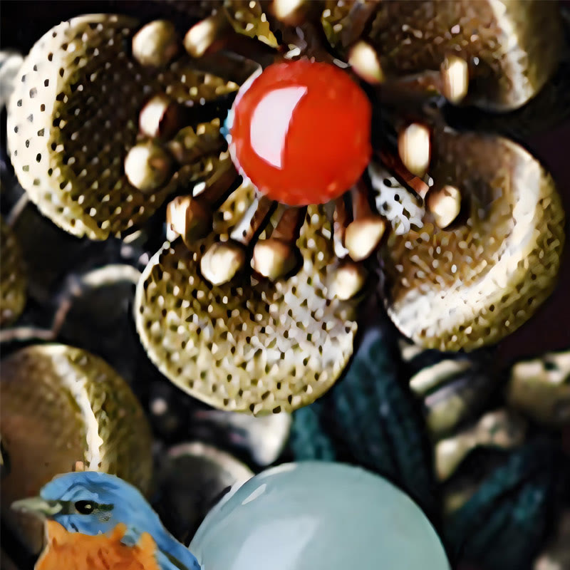 Red Agate and Green Aventurine Flower Alloy Hairpin