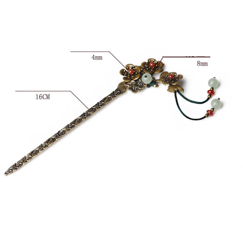 Red Agate and Green Aventurine Flower Alloy Hairpin