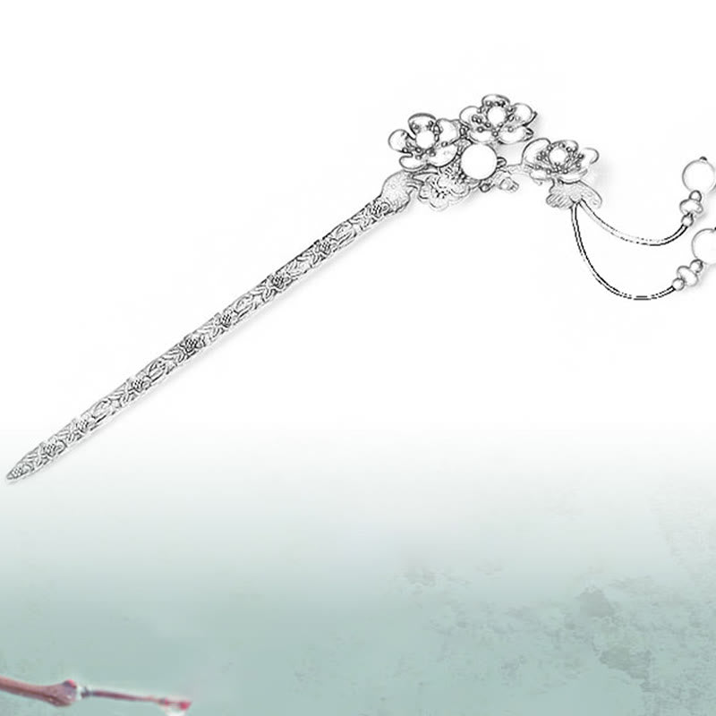Red Agate and Green Aventurine Flower Alloy Hairpin