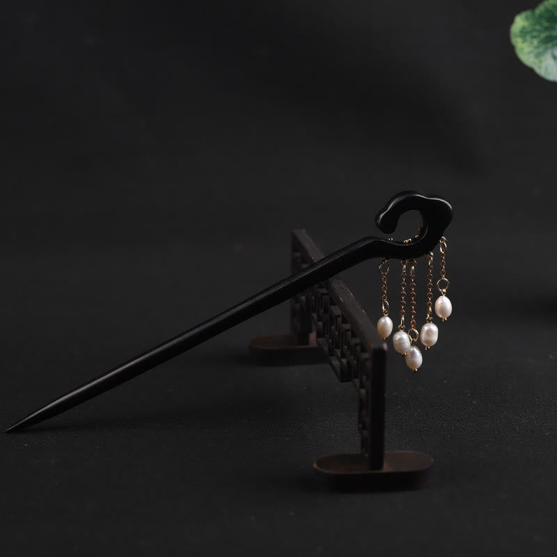 Ebony Auspicious Cloud Pearl Tassel Protection Hairpin