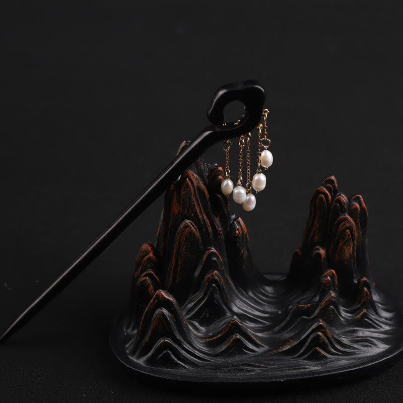Ebony Auspicious Cloud Pearl Tassel Protection Hairpin