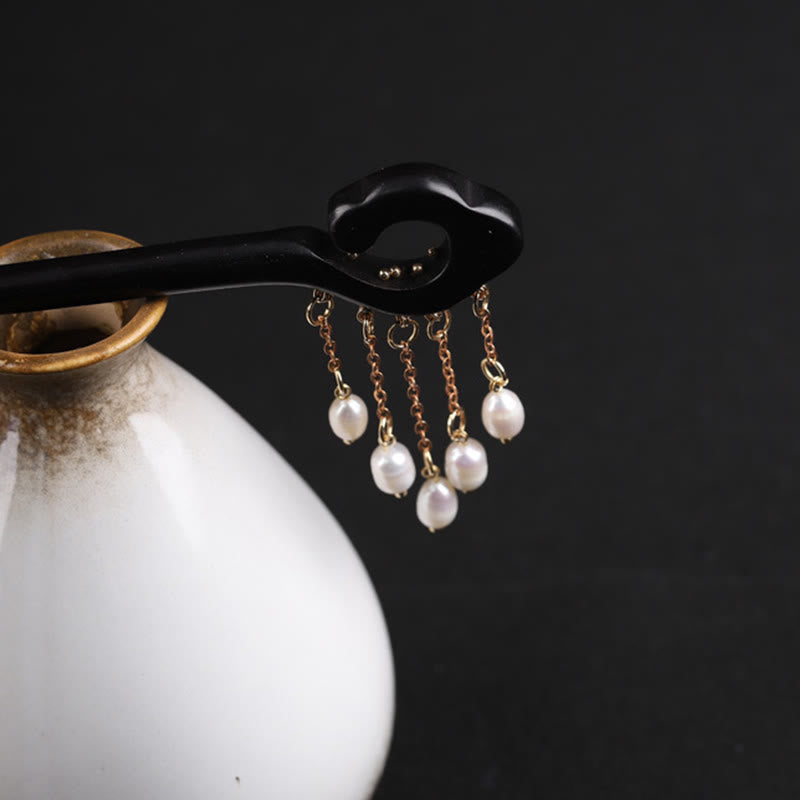 Ebony Auspicious Cloud Pearl Tassel Protection Hairpin