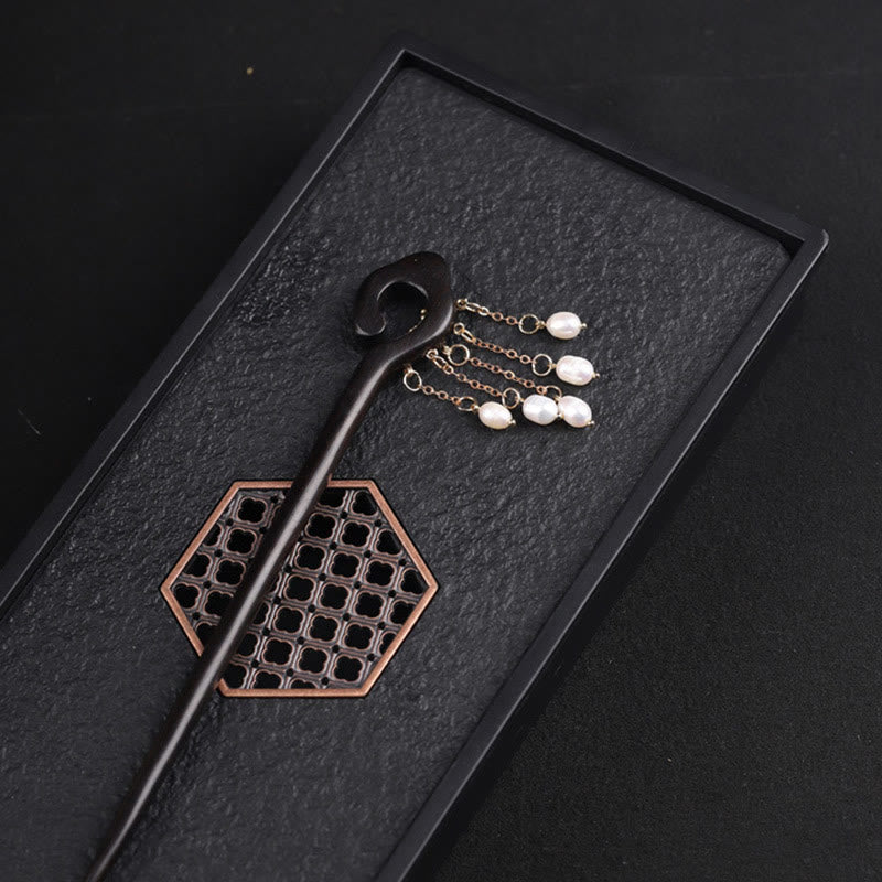 Ebony Auspicious Cloud Pearl Tassel Protection Hairpin