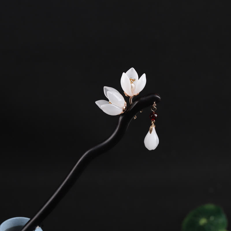 Ebony Magnolia Flower Petals Blessing Hairpin