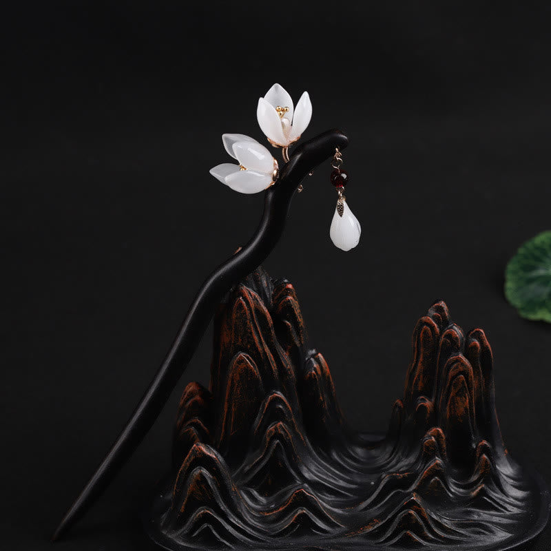 Ebony Magnolia Flower Petals Blessing Hairpin