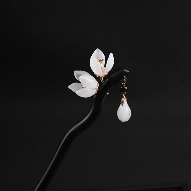 Ebony Magnolia Flower Petals Blessing Hairpin