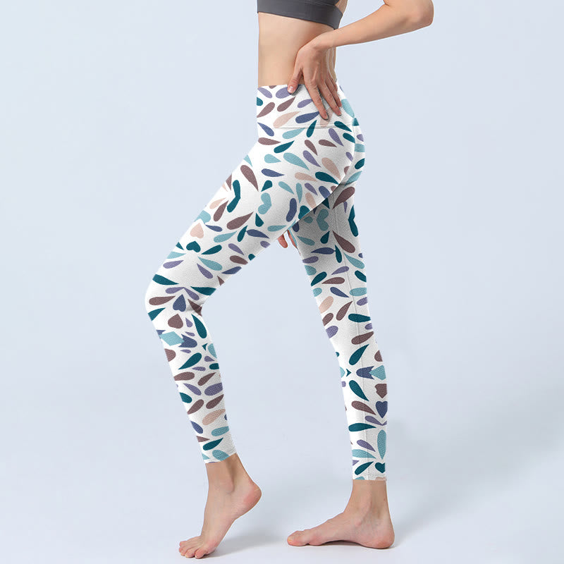 White Multi Color Block Print Gym Leggings Women's Yoga Pants