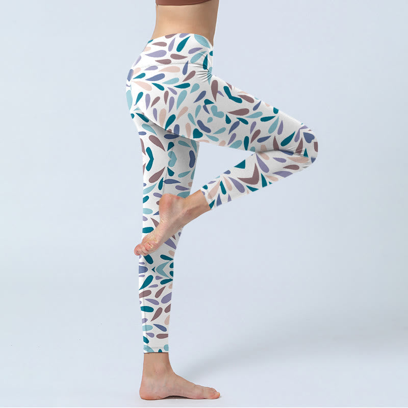 White Multi Color Block Print Gym Leggings Women's Yoga Pants