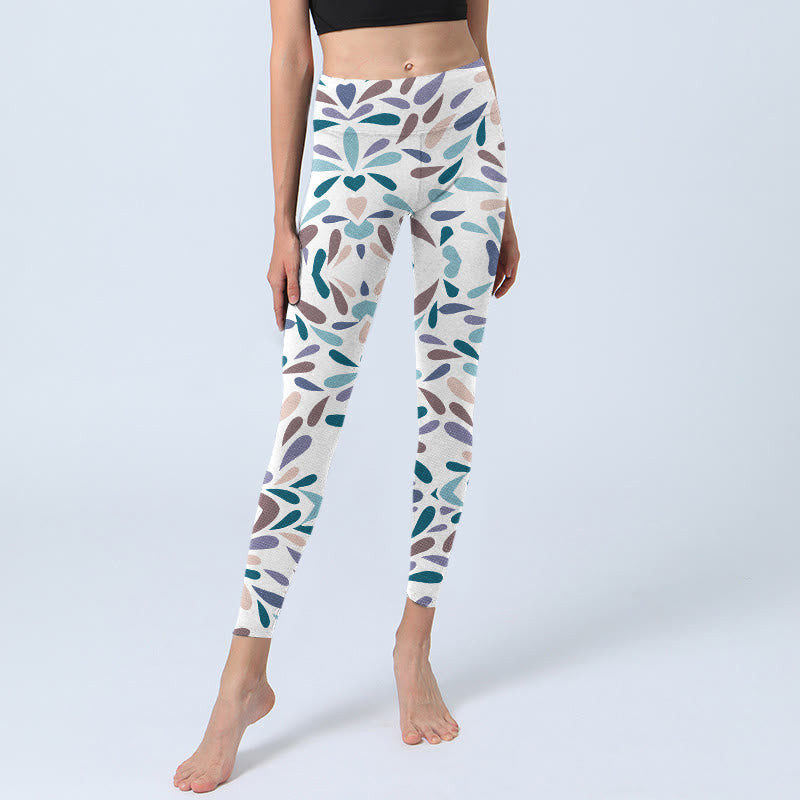 White Multi Color Block Print Gym Leggings Women's Yoga Pants