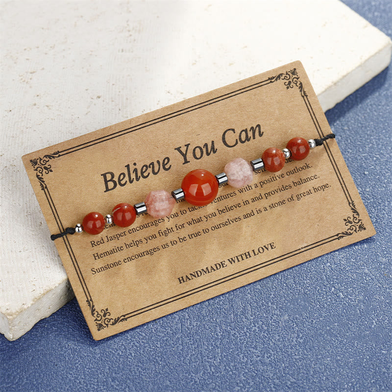 Believe You Can Carnelian Red Jasper Hematite Sun Stone Positive Bracelet