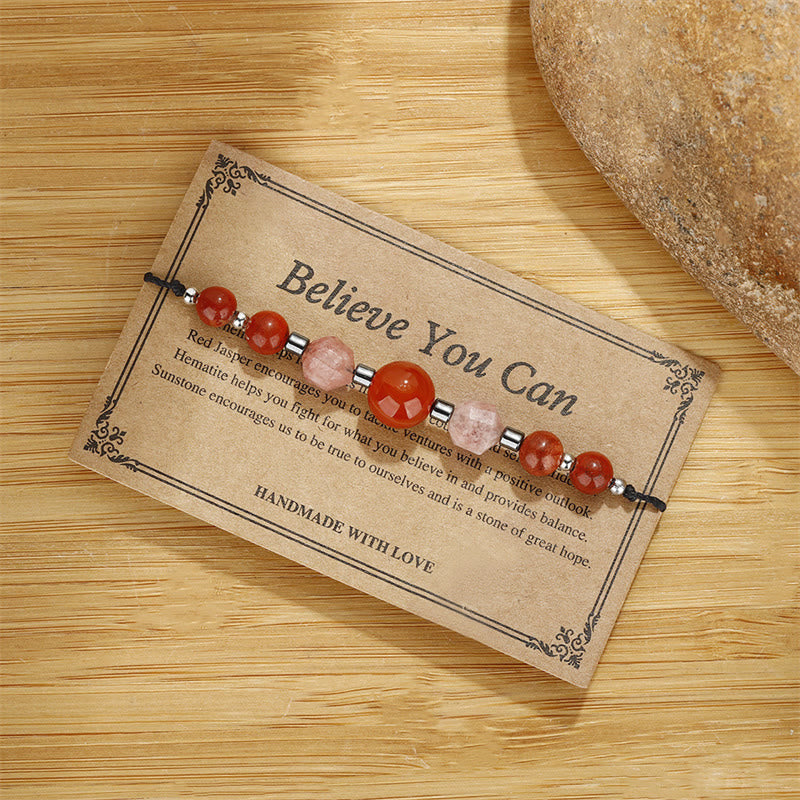 Believe You Can Carnelian Red Jasper Hematite Sun Stone Positive Bracelet