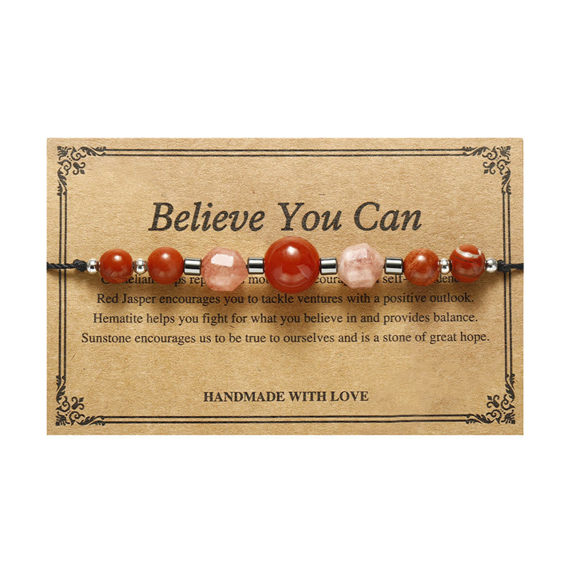 Believe You Can Carnelian Red Jasper Hematite Sun Stone Positive Bracelet
