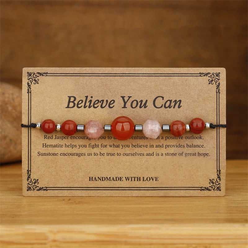 Believe You Can Carnelian Red Jasper Hematite Sun Stone Positive Bracelet